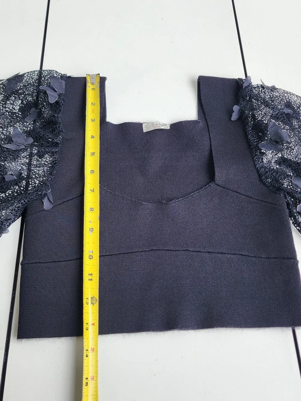 Intimately Free People Flutter Crop Top 3D Butterfly Black Sleeve Blouse Sz S